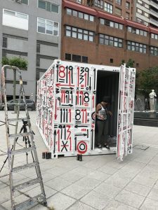 Open doors of the Arteko Container during the artistic intervention